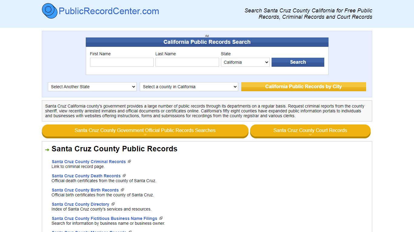 Santa Cruz County California Free Public Records - Court ...